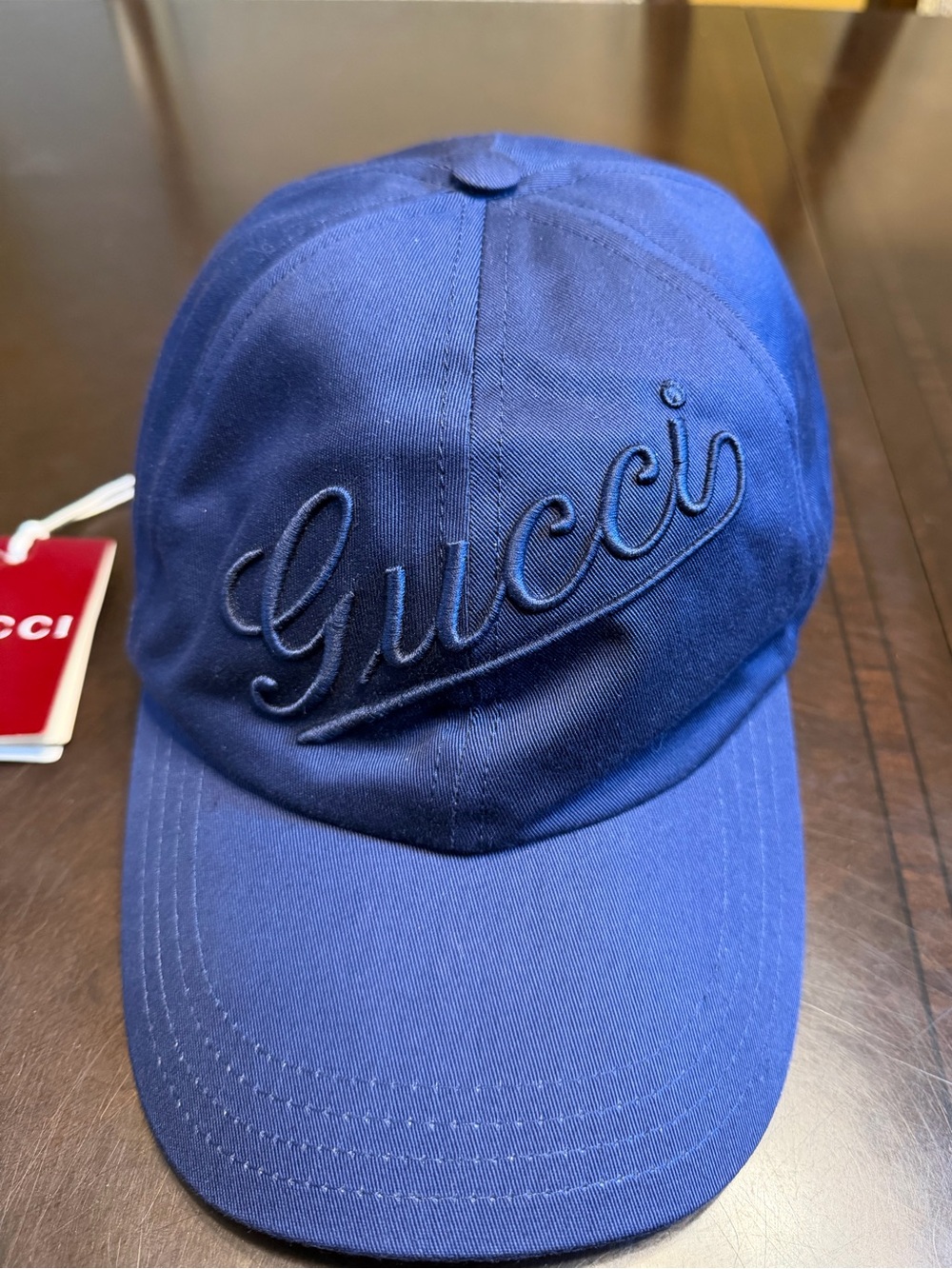New Authentic Gucci Logo Baseball Hat Navy Size L